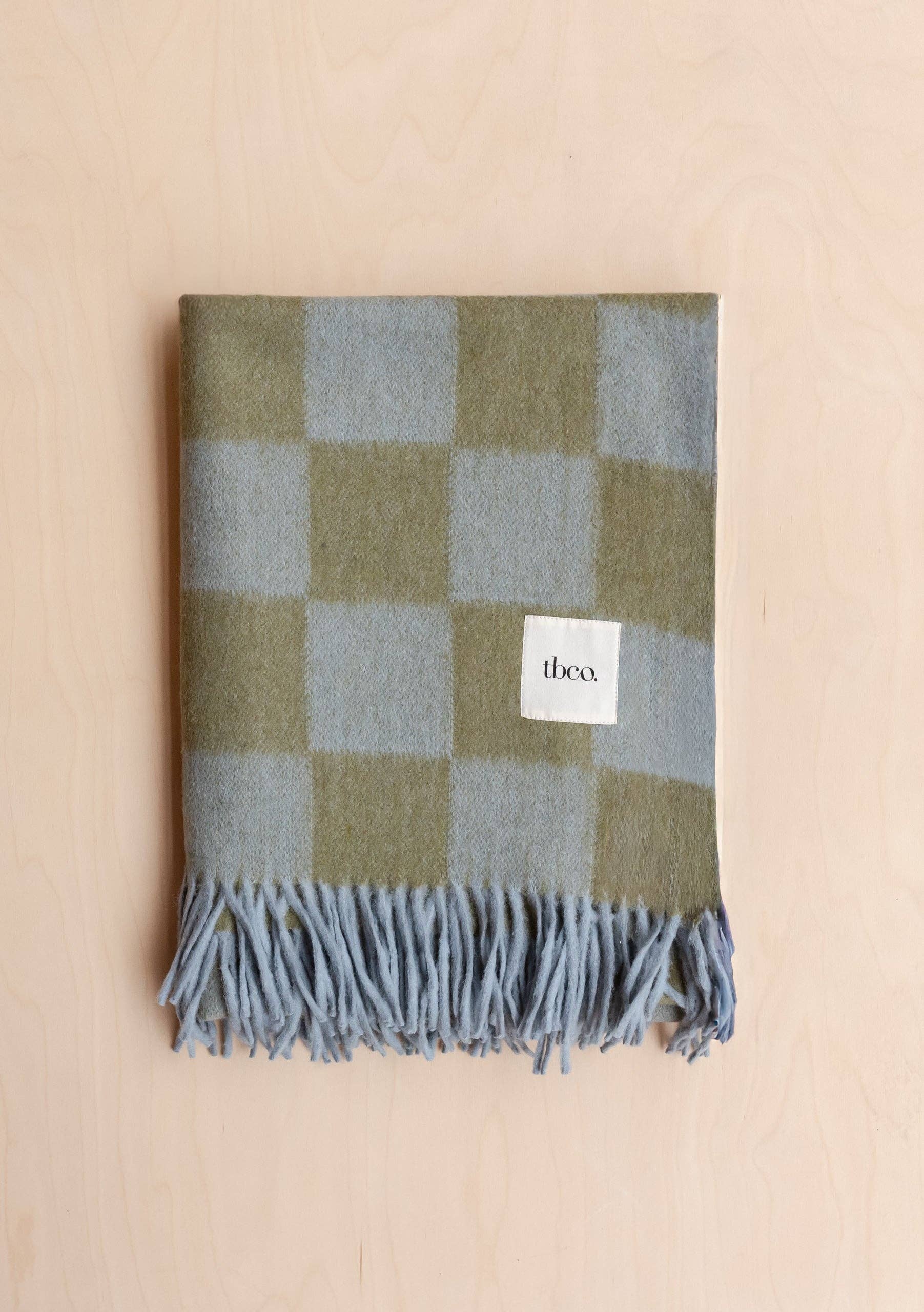 Recycled Wool Blanket in Blue & Green Checkerboard