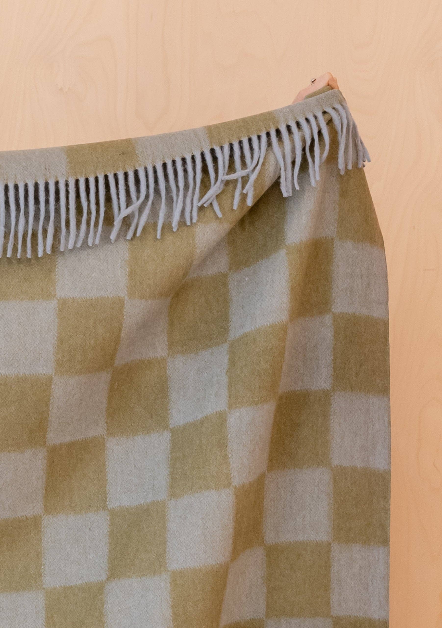 Recycled Wool Blanket in Blue & Green Checkerboard