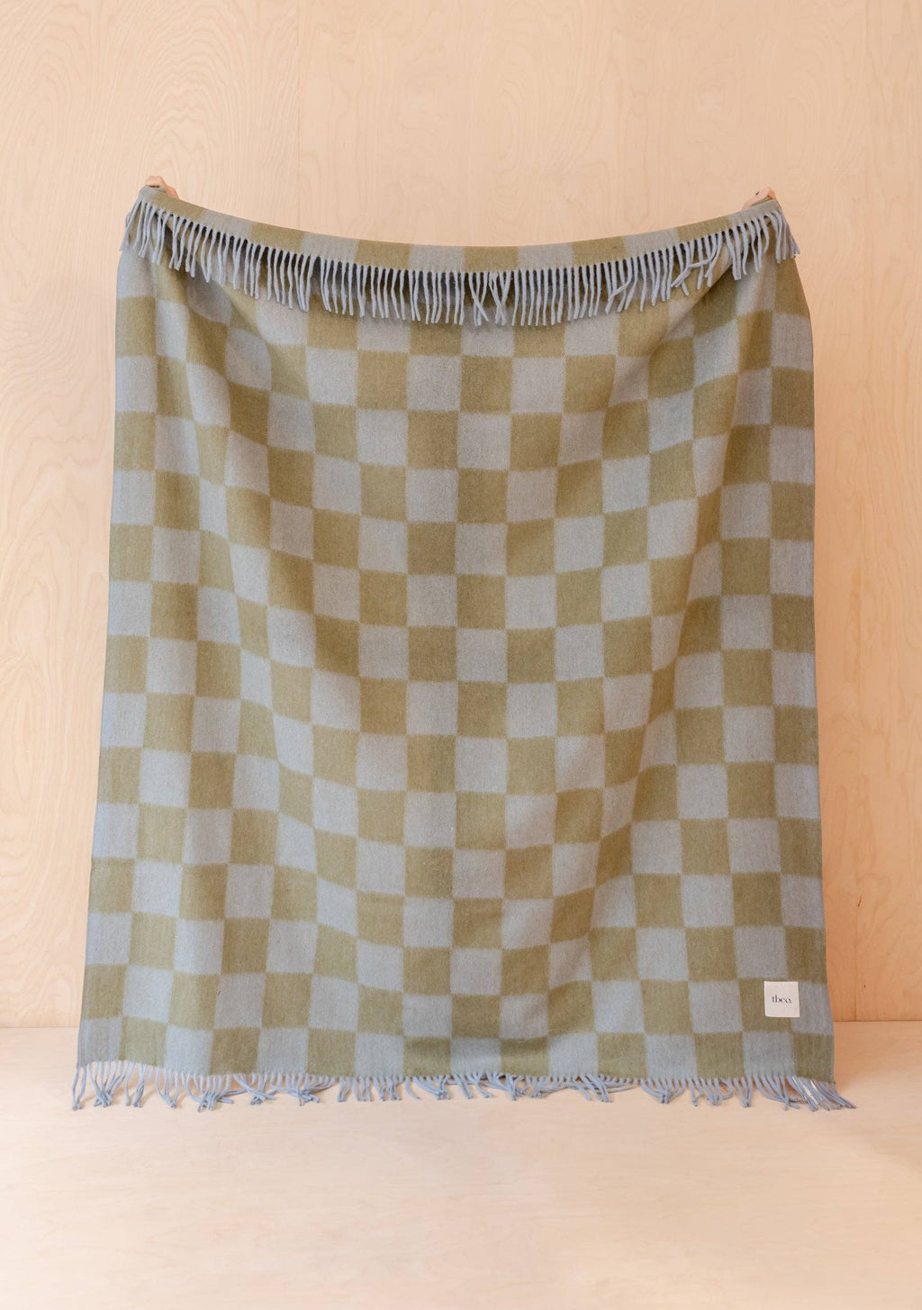 Recycled Wool Blanket in Blue & Green Checkerboard